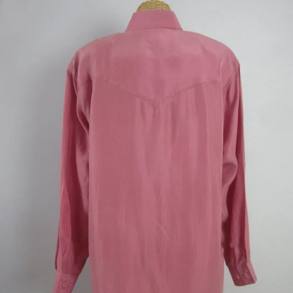 Vtg Wanted Women M Mauve Pink Painted Metallic LS Silk Western Cowboy Shirt - Picture 7 of 14